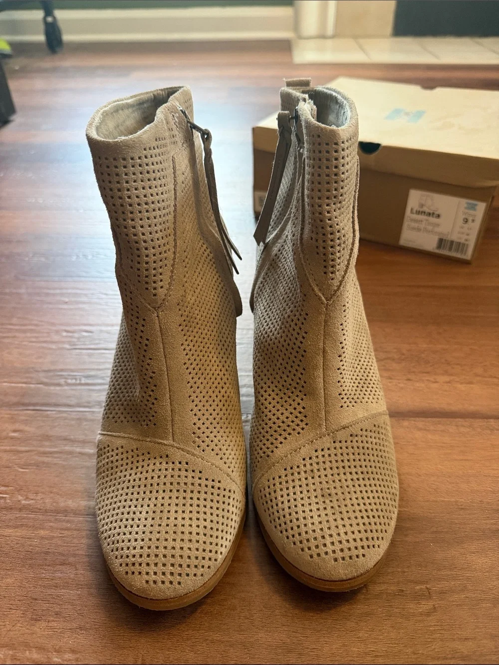 Toms Beige Perforated Suede Ankle Boots